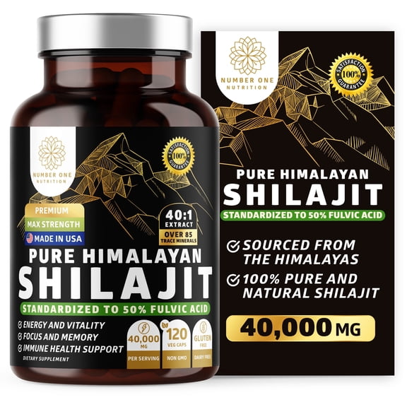 Pure Himalayan Shilajit Supplement for Men and Women, 120 Veg Caps