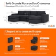 thumbnail image 2 of Sofá Seccional Modular Adapti 4 Plazas Reposabrazo Ancho + Dos Otomanos Gris Carbón, 2 of 9