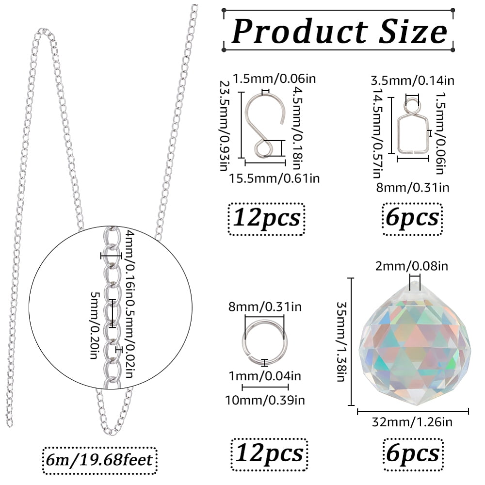 DIY Teardrop Chandelier Parts Making Findings Including Glass Pendants 304 Stainless Steel Jump Rings and Twist Chains 35x32mm Hole: 2mm 6pcs