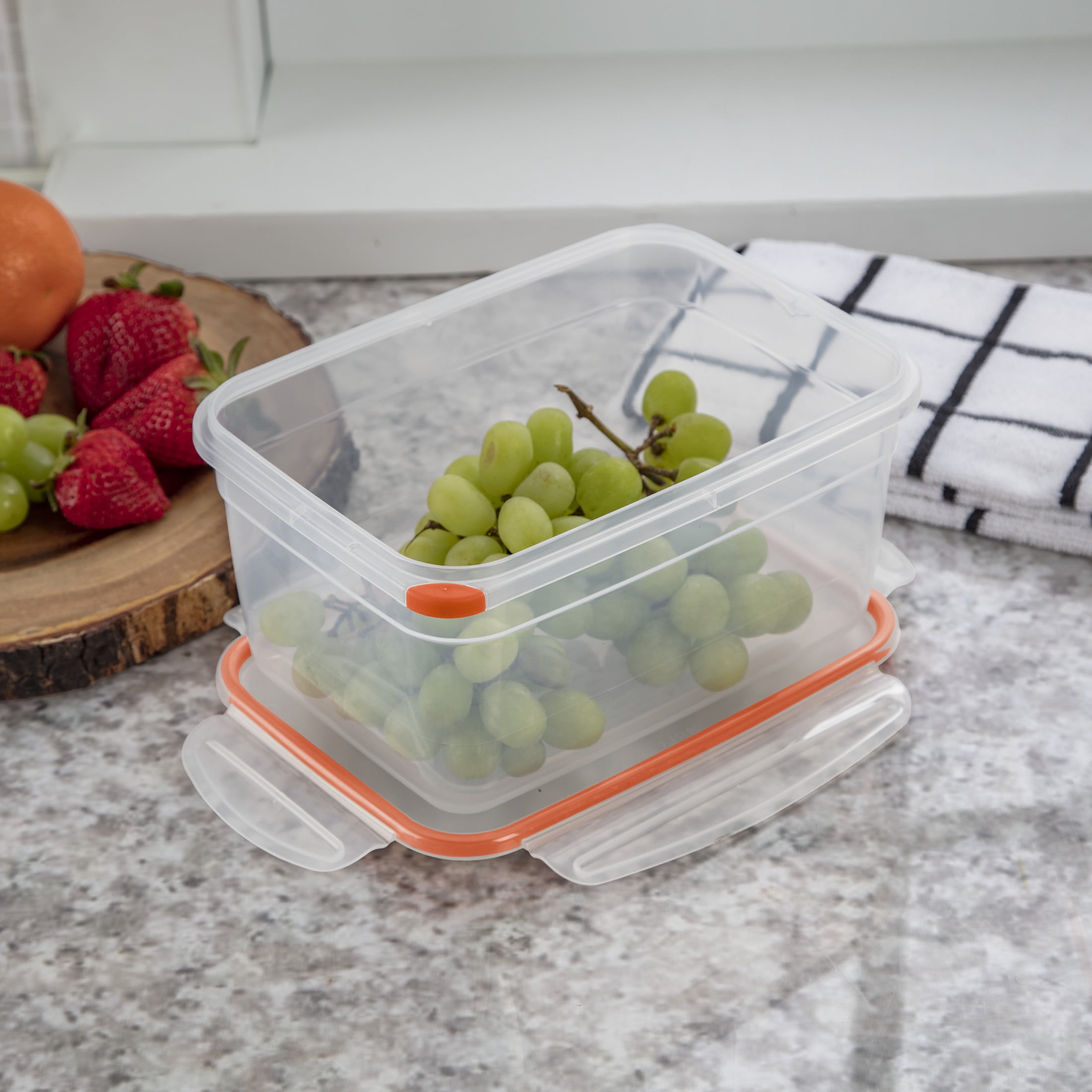 Sterilite Ultra•Seal™ 12.0 Cup Rectangle, Latching Food Storage Container, Airtight Watertight Seal, Orange, 6 Count
