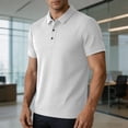 thumbnail image 5 of VgaVtl Men's Polo Collared Summer Pullover Short Sleeve Button Thin Office Casual Plain Mens Shirts, 5 of 8