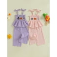 thumbnail image 3 of Loicainy Baby Toddler Kids Girl Halloween Outfit 6 9 12 18 24 Months 2T 3T 4T 5T Pumpkin Embroidery Smocked Tie-up Spaghetti Strap Tops Solid Wide Leg Pants Clothes Set, 3 of 9