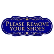 All Quality Designer Please Remove Your Shoes Thank You Sign - Blue/Gold Small