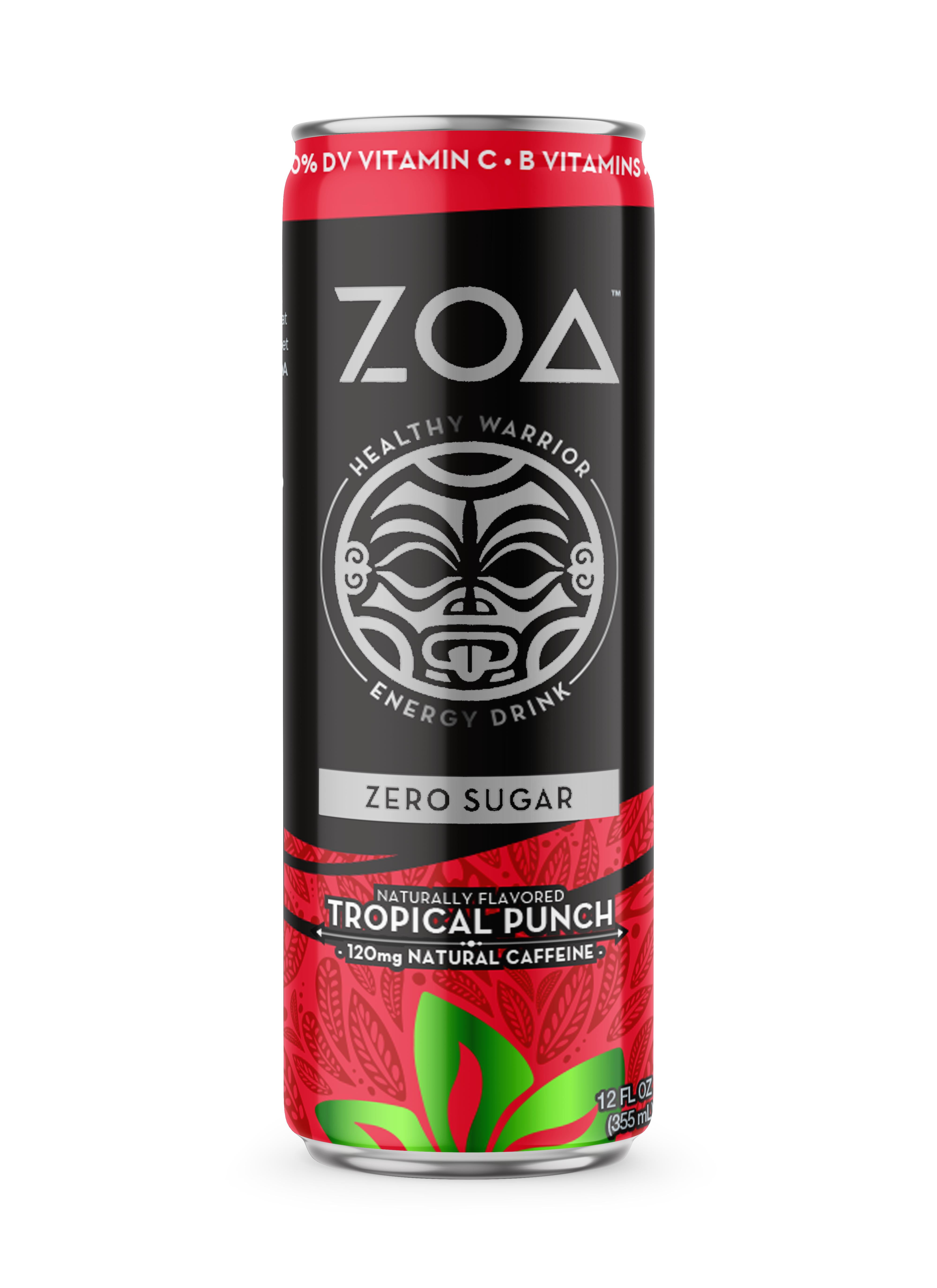 ZOA, Zero Sugar Energy Drink, Tropical Punch, 12 fl. oz. (Pack of 12)