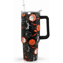 40 oz Basketball Coffee Mug Cup Vacuum Insulated Travel Tumbler with Handle Lid and Straw,Basketball Coach Gifts,Accessories Stuff