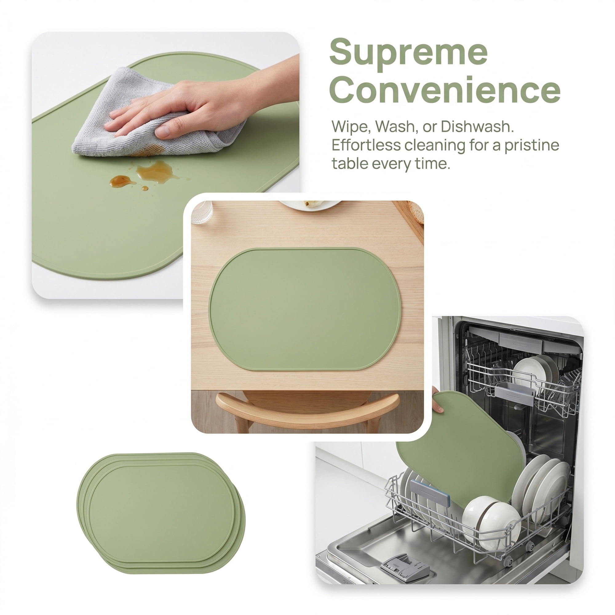 Unique Bargains 6 Pack Silicone Placemats for Kitchen Dining Table Decor Green