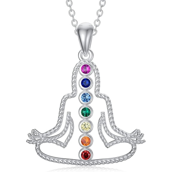 CACA LADY 7 Chakra Necklace 925 Sterling Silver Healing Crystal Sit In Meditation Pendant Necklace Jewelry Gifts for Women,Mom,Wife,Yoga Lover