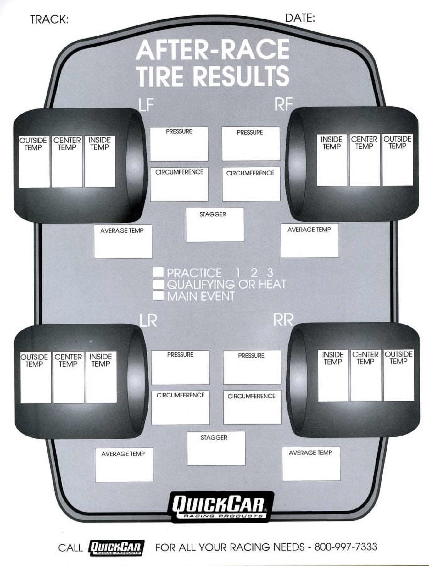 Quickcar Racing Products After Race Tire Set-Up Forms (50 PK)