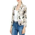 thumbnail image 2 of MODA NOVA Junior's Contrast Lining Open Front Floral Print Blazer Beige Purple L, 2 of 5