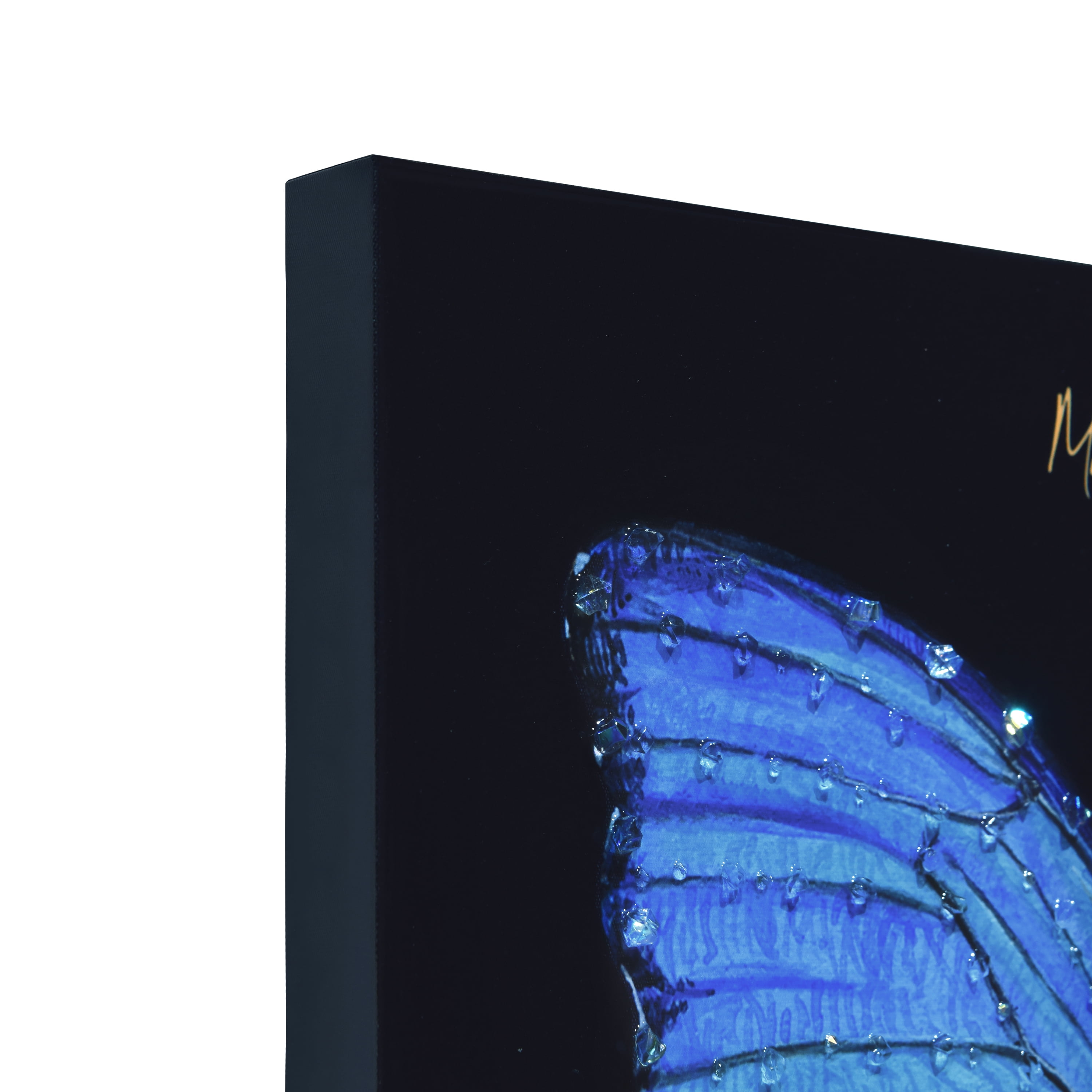 "Monarch Elegance Set" Crystallus Epoxy Coated Wrapped Glossy Butterfly Canvas Wall Art with Heavy Acrylic Crystal Shards Embellishments, Gold Foil Accents