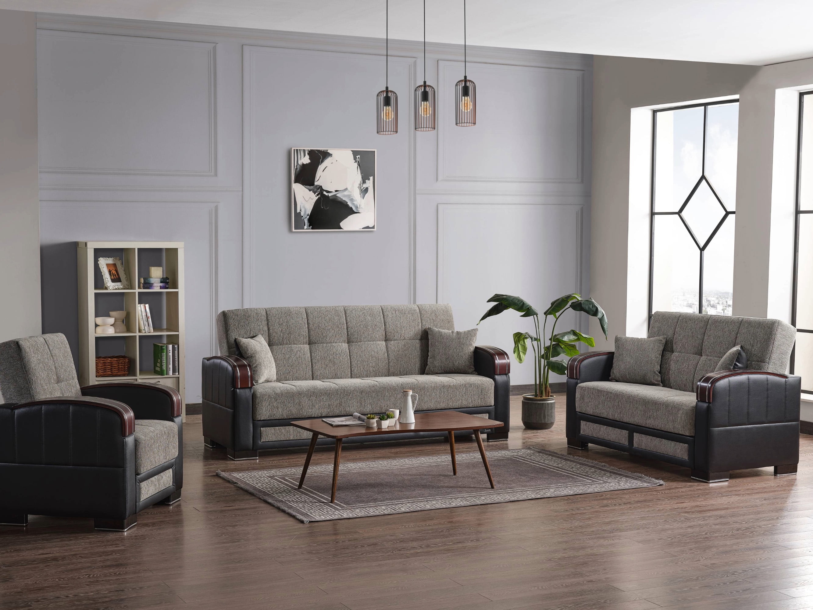 Ottomanson 63" Convertible Loveseat Sleeper with Storage, Modern Chenille Sofa for Small Spaces, Gray