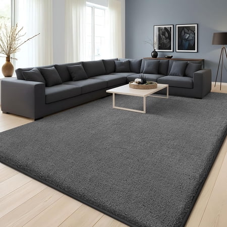 Buganda Soft Area Rugs, Low Pile Area Rug for Living Room Bedroom, Non Slip Washable Decor Carpet, 8'x10', Dark Grey