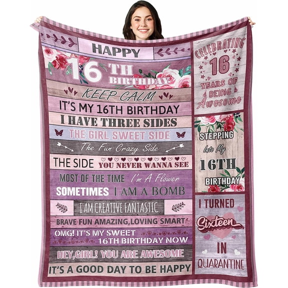 Sweet 16 Gifts for Girls Blanket - 16th Birthday Gifts for Girls - 16 Year Old Girl Gift for Birthday - Sweet Sixteen Gift Idea - Best 16th Birthday Decorations for Girl Throw Blankets 50"X60"