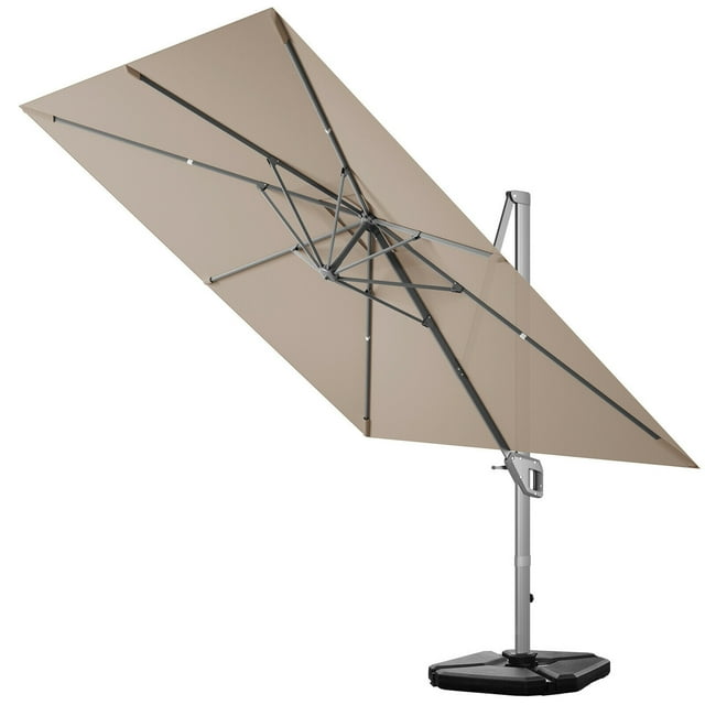 Gymax Parasol Déporté de Patio 10 X 10 Pi Couleur Café avec Cadre en Aluminium, Fonction d'Inclinaison à 360°, et design Déporté en Porte-à-Faux. Fabriqué avec un Tissu polyester durable de 250 G/m2 pour la protection Solaire et un Poteau en Aluminium Robuste. Comprend une base Lestée pour la Stabilité, Convient aux patios, Jardins et Cafés Extérieurs.
