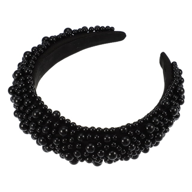 Diadema acolchada con perlas de imitación, diadema de ala ancha con esponja, diadema para mujer, negro