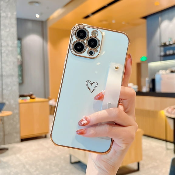 Allytech Case for iPhone 11 Pro Thin for Women Girls,Bling Soft TPU Plating Bumper Wristband Holder Phone Case Love Heart Cute Slim Anti-Scratch Shockproof Case for iPhone 11 Pro,White