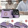 thumbnail image 2 of SaniMore for iPhone 14 Pro Wallet Case, [RFID Blocking] Elastic Card Slot Vehicle Magnetic PU Leather Ring Holder & Lanyard Stand Money Pocket Protective Cover for iPhone 14 Pro, Purple, 2 of 12