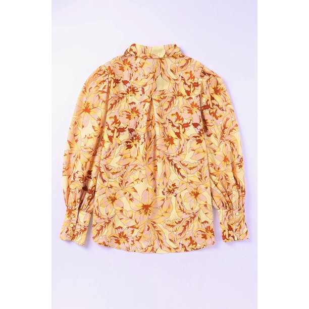 ABPHQTO Blusa de mujer con manga obispo floral chic amarilla