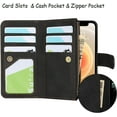 thumbnail image 5 of Wallet Case Compatible with iPhone 12 Mini,[6 Card Slots] [Wrist Strap] [Stand Feature] Detachable 2 in 1 Magnetic Zipper Leather Slim Cover Case for iPhone 12 Mini,5.4 inch Black, 5 of 17
