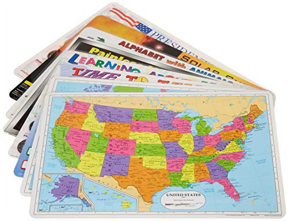 Painless Learning Educational Placemats USA World Maps,Presidents And More 12PK 