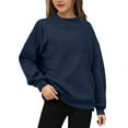 thumbnail image 4 of IVEYRTF Girls Solid Color Hooded Sweatshirt Long Sleeve Pullover Top for Fall Winter Seasons Warm Casual Wear for School and Weekend Activities Cozy Hoodie(Navy,7 Years), 4 of 8