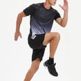thumbnail image 3 of Men's Workout Outfit Sets Mesh Breathable Quick Dry T-Shirt and Elastic Shorts 2-Piece Running Fitness Exercise Set Gradient Color Athletic Sportswear for Men, 3 of 7