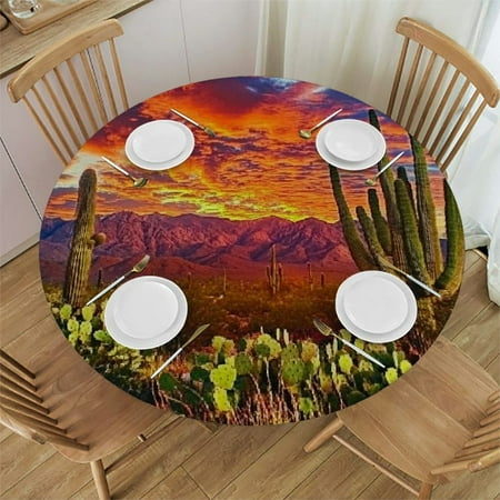 

Sheronv Cactus Sunset Round Tablecloth Stain Resistant & Washable for Indoor Outdoor Decor. Perfect for Kitchen Dining Weddings Parties 42 -46