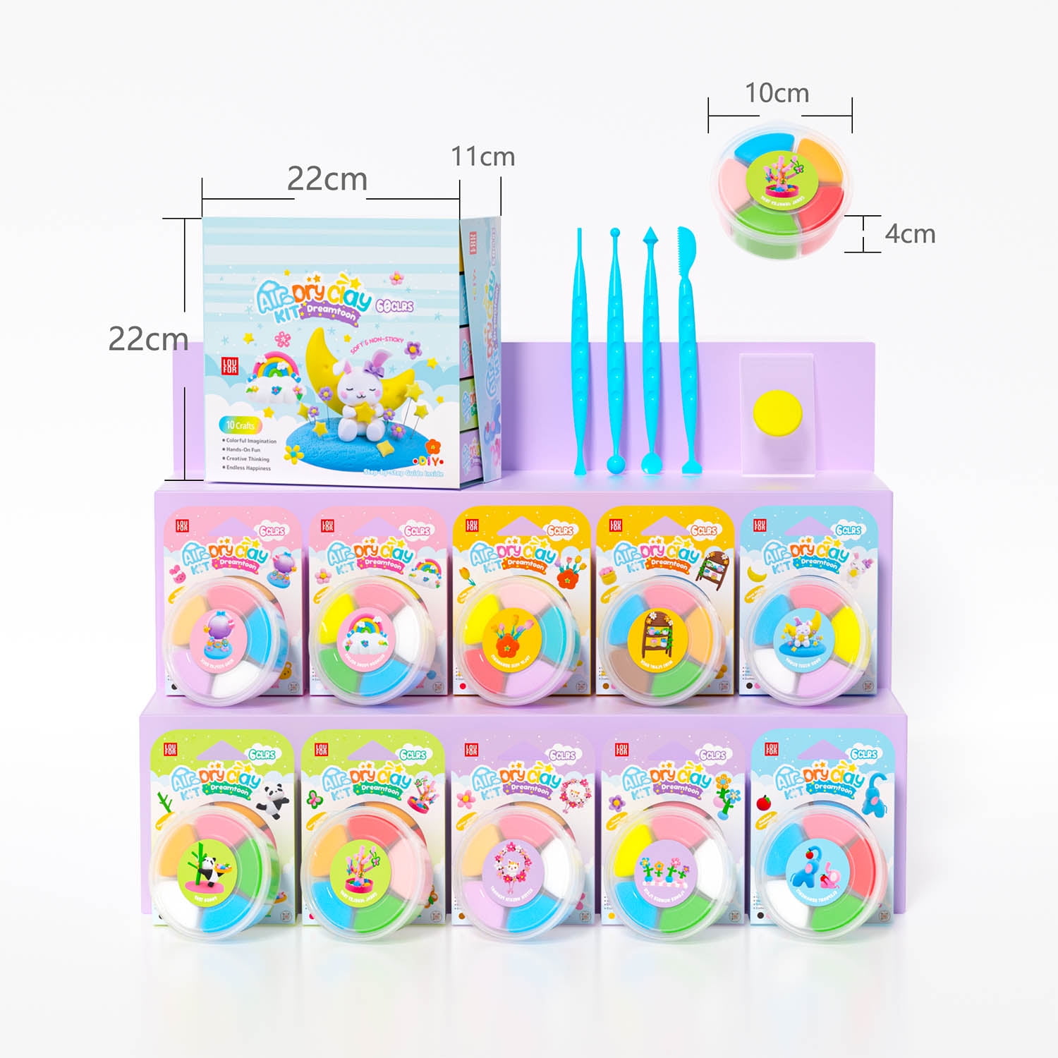 Air Dry Clay Kit - Modeling Clay for Kids 10 Boxes mit Sculpting Tools und Tutorials, Ultra Light & Soft, Safe & Non-Toxic, DIY Model Magic Clay,Creative Crafts Toys Gifts for Girls Boys 3+ Years Old