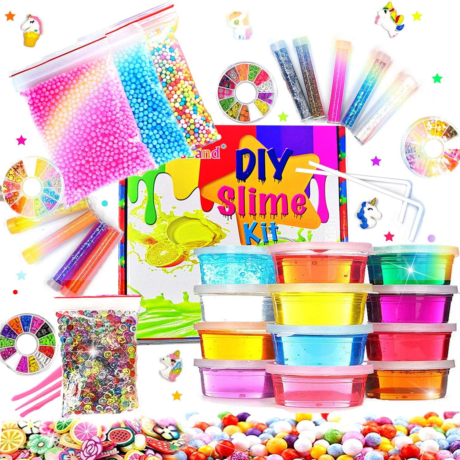 Crystal Slime Kit Slime Supplies for Girls Boys Clear Slime for Kids with Glitter Jar Foam Bead