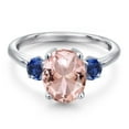thumbnail image 3 of Gem Stone King 2.82 Ct Oval Peach Nano Morganite Blue Created Sapphire 925 Sterling Silver Ring, 3 of 6
