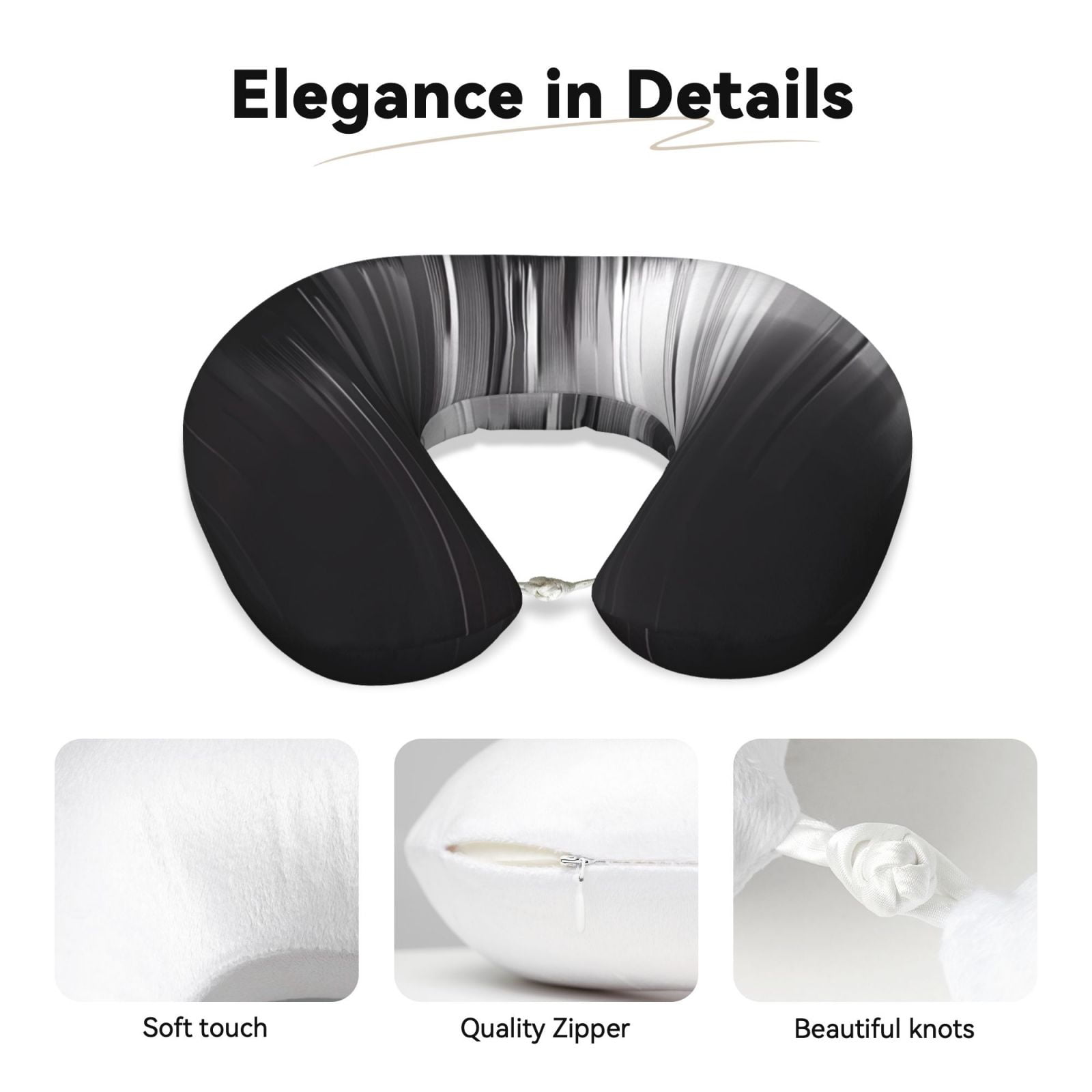 Xecao Monochrome Abstract Lines Print Memory Foam Cervical Neck Pillow Versatile U-Shaped Pillows for Home,Office,Camping,Travelling,Soft Washable Cover