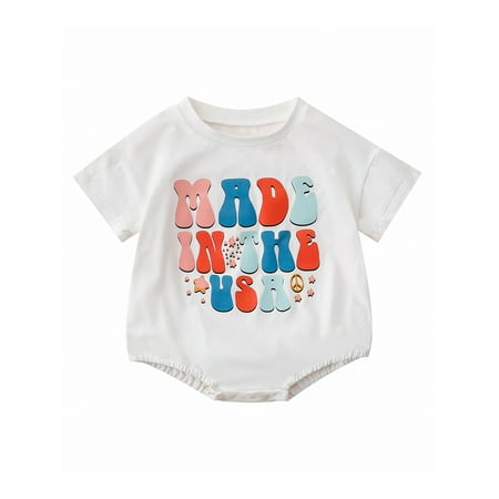 

MERSARIPHY Independence Day Baby Girls Boys Romper Short Sleeve Crew Neck Summer Bodysuit Clothes