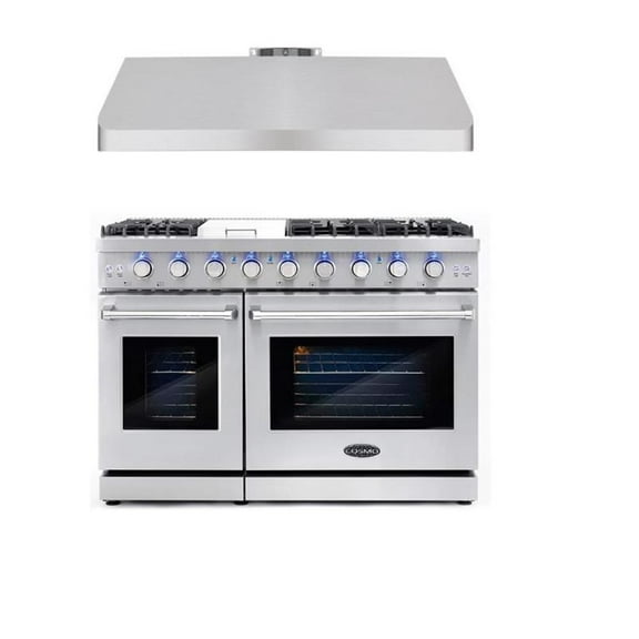 Cosmo COS-EPGR486G 48" Double Oven Gas Range & 48" Range Hood Set