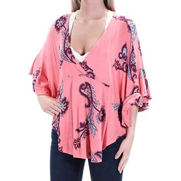 Free People Womens Maui Wowie Knit Blouse, Pink, Large