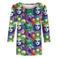 thumbnail image 5 of Xuyuer Carnival Style Print T-Shirt - Women's Fashion Loose Round Neck 3/4 Sleeve Top for Daily Wear, Festival Themed Outfits, Playful Seasonal Style & Streetwear Statement Piece, 5 of 5