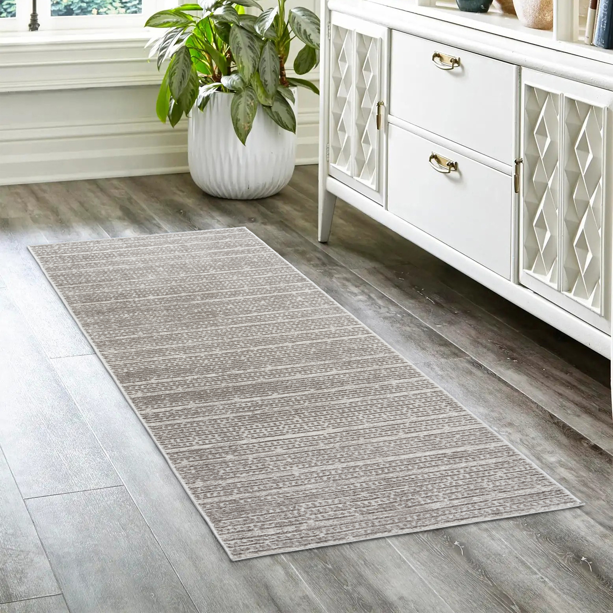 Gertmenian Missha Dario Modern/Contemporary Striped Dark Gray Indoor Area Rug, 2x6 Runner