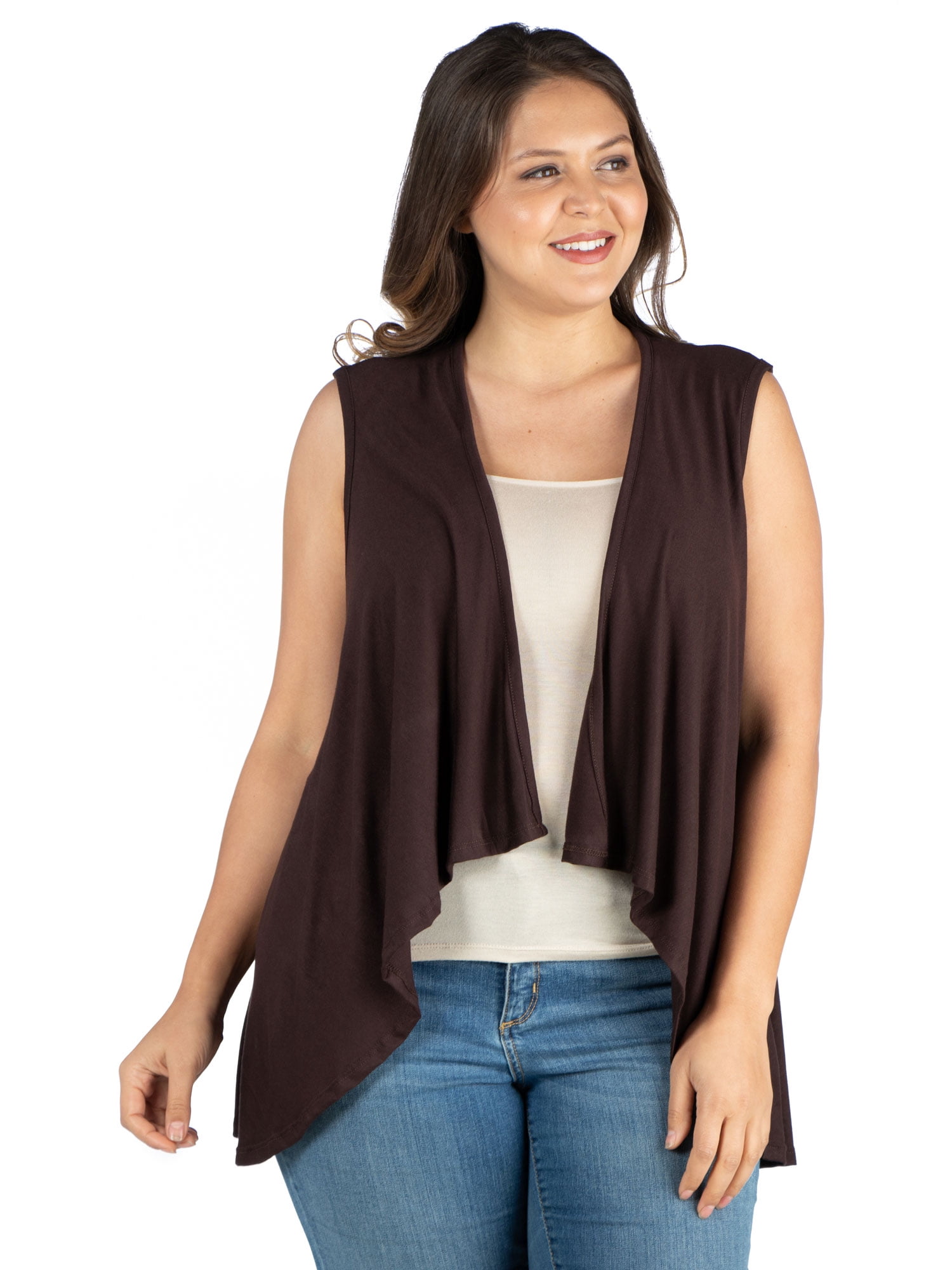 24seven Comfort Apparel Sleeveless Open Front Plus Size Cardigan Vest