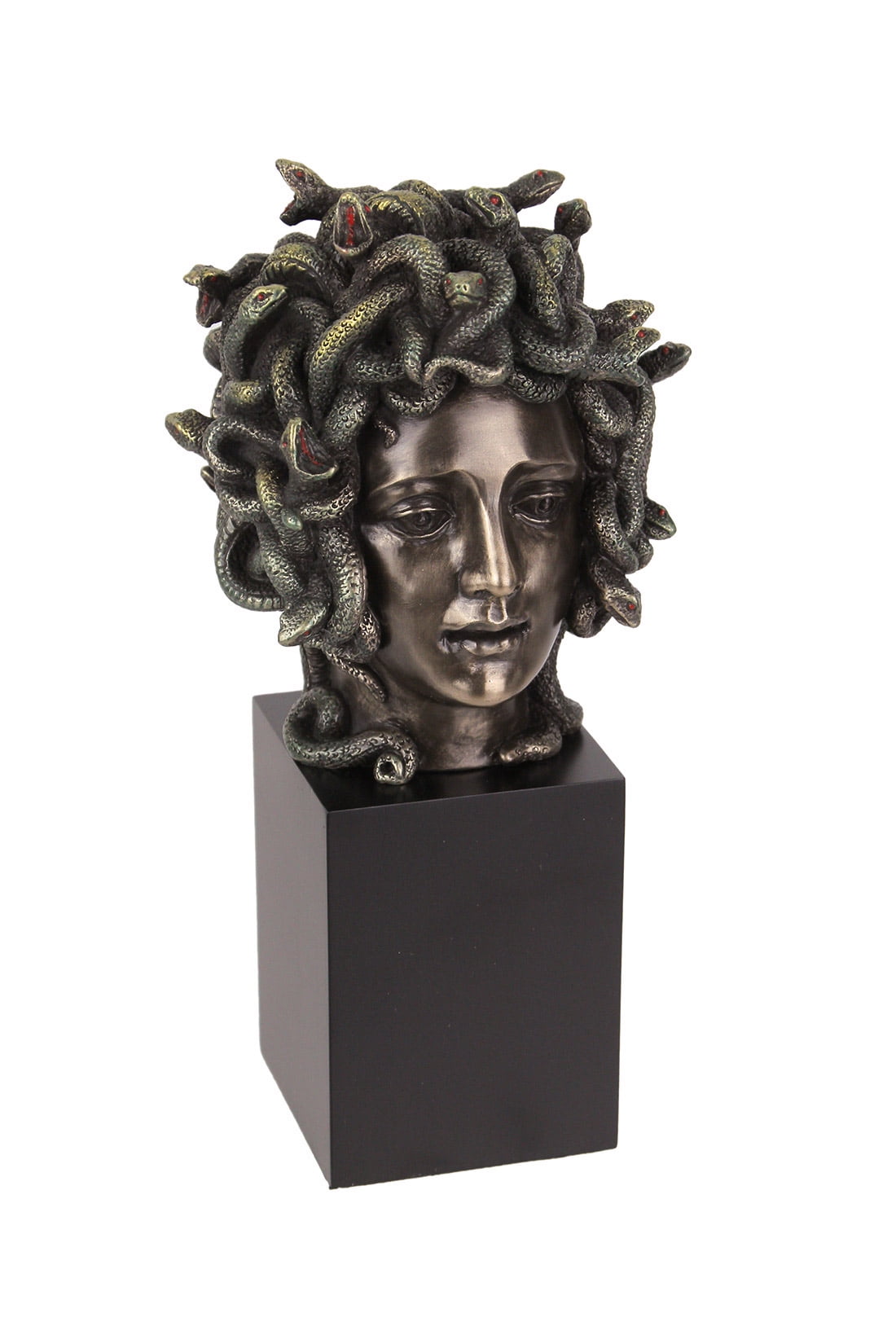 Cast Bronze Resin Medusa Head Figure on Plinth Bust Sculpture Painted