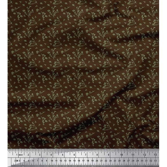 Soimoi Brown Rayon Fabric Branches Leaves Fabric Prints By Yard 58 Inch Wide