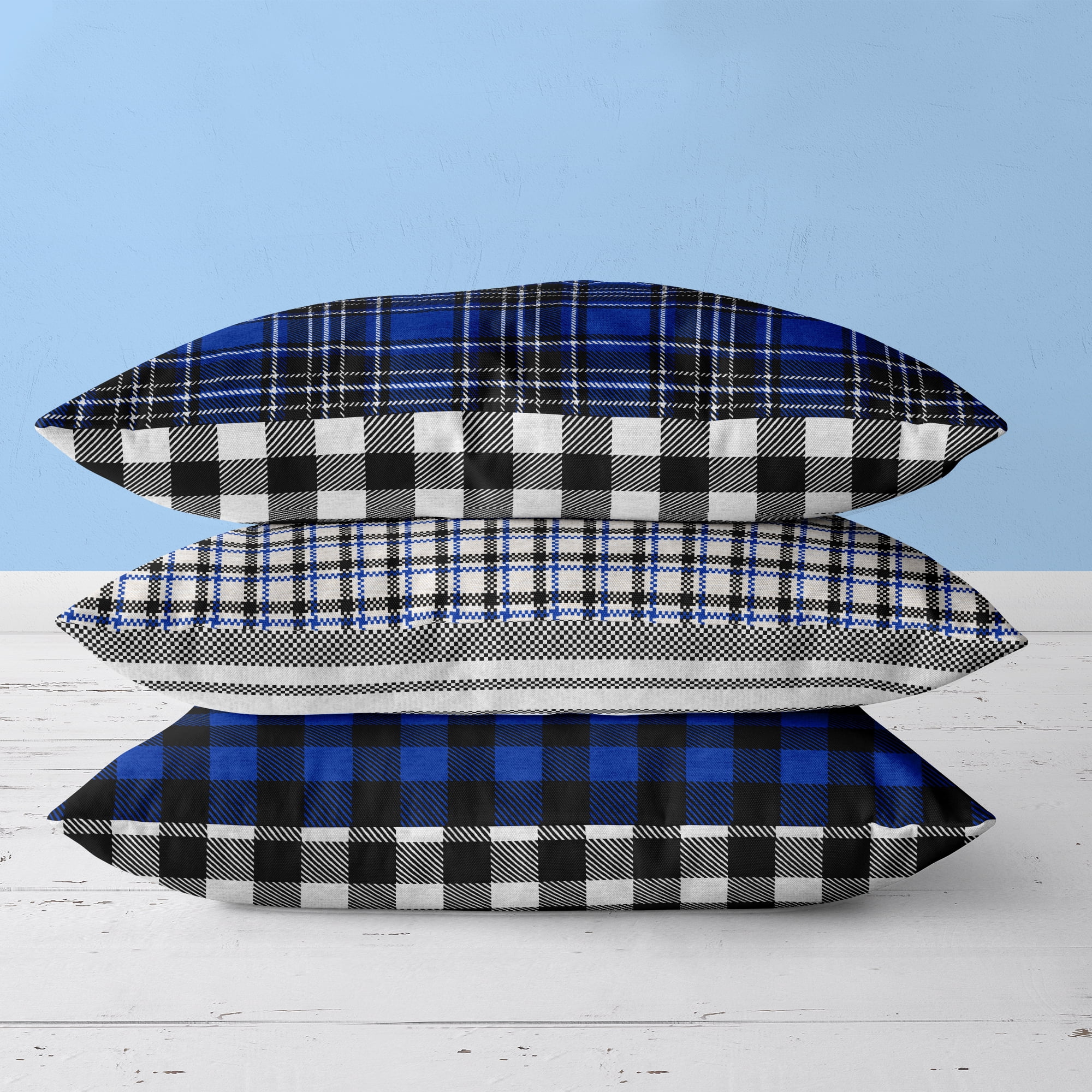 (3 pack) Create It 18"x21" Cotton Flannel Plaid Precut Sewing & Craft Fabric Bundle, Blue 5 Piece