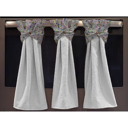 Birds & Butterflies in Blooms Wraparound Snap Hanging Towels (Set of 3) by Penny s Needful Things (Light Pink) (Terrycloth Color: White)