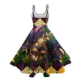 thumbnail image 3 of Fgvctg Mardi Gras Dress Party for Women Cute Sleeveless Cocktail Dresses Classy Prom 1950s Tea Dress Carnival Parade Glitter Mask Print Outfits Vintage Crewneck Clothes Dark Purple L, 3 of 3