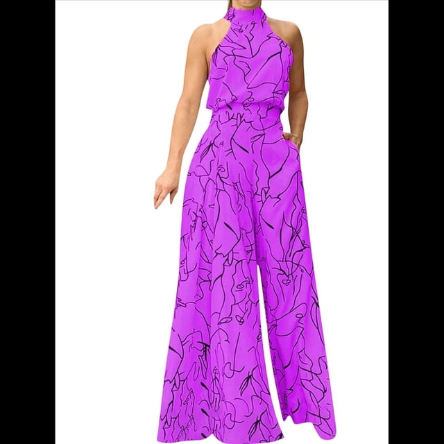 Elegantes para Mujer, para Fiestas de Noche, Invitadas de Boda, Grandes, Sin Mangas, Pantalones Largos de Pierna Púrpura XXL