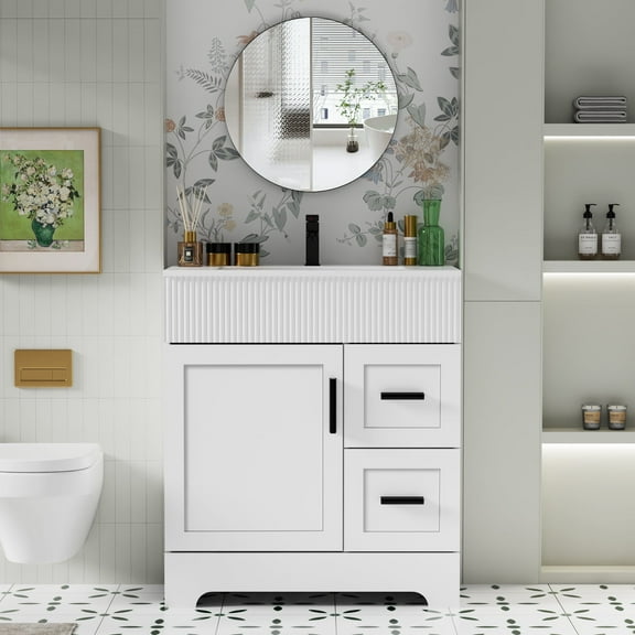 30" Single Bathroom Vanity with Integrated Sink Top, Water Saving Faucet