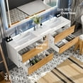 thumbnail image 3 of Eviva Vienna 75 inch Oak White Wall Mount Bathroom Vanity with White Integrated Acrylic Sinks, 3 of 6