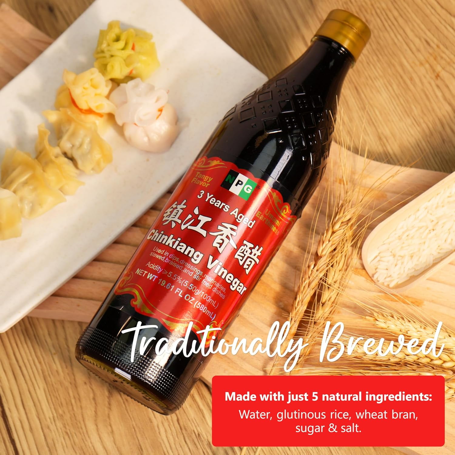 NPG Premium Authentic Chinkiang Vinegar 19.61 Fl Oz (Pack of 2), 3 Years Aged Zhenjiang Black Rice Vinegar, Naturally Brewed Chinese Black Vinegar For Dumplings, Xiao Long Bao, Sushi, Salad, Marinade