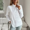 thumbnail image 2 of Baywell Women's Ruffle Button Down Casual Dressy Shirt Long Sleeve Striped Stand Collar Work Office Blouse Shirt Loose Casual Top, S-XL, 2 of 7