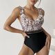 thumbnail image 4 of Traje de baño de una pieza con estampado de leopardo, sin mangas, con volantes, cuello en V, traje de baño de una pieza sin espalda a la moda para mujer, café XXL, 4 of 8