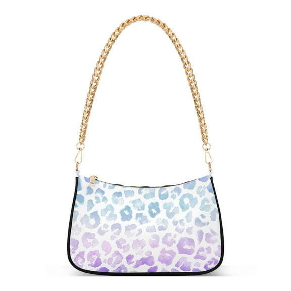 Purple Leopard Print Womens Chain Shoulder Bag Tote Handbag Clutch Hobo Purse with Zipper for Travel Casual