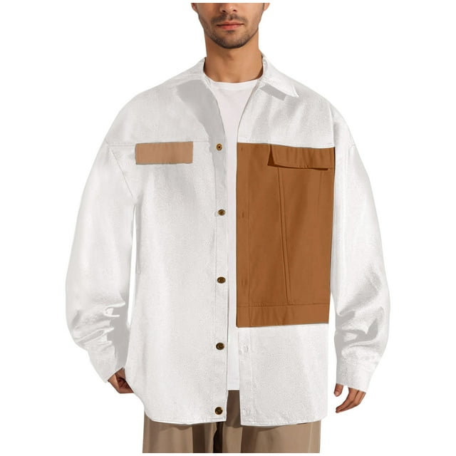 Styesk Chemises pour Hommes Mode Homme Décontractée Patchwork Couleur Col Rabattu Bouton Chemise à Manches Longues